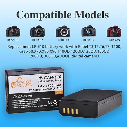 Miniatura 2 de Pickle Power Batería LP-E10 2 Pack y LED Dual Charger para Canon EOS Rebel T7 T6 T5 T3 T100, EOS 2000D, 3000D, 4000D, 1200D 1100D 1300D 1500D,