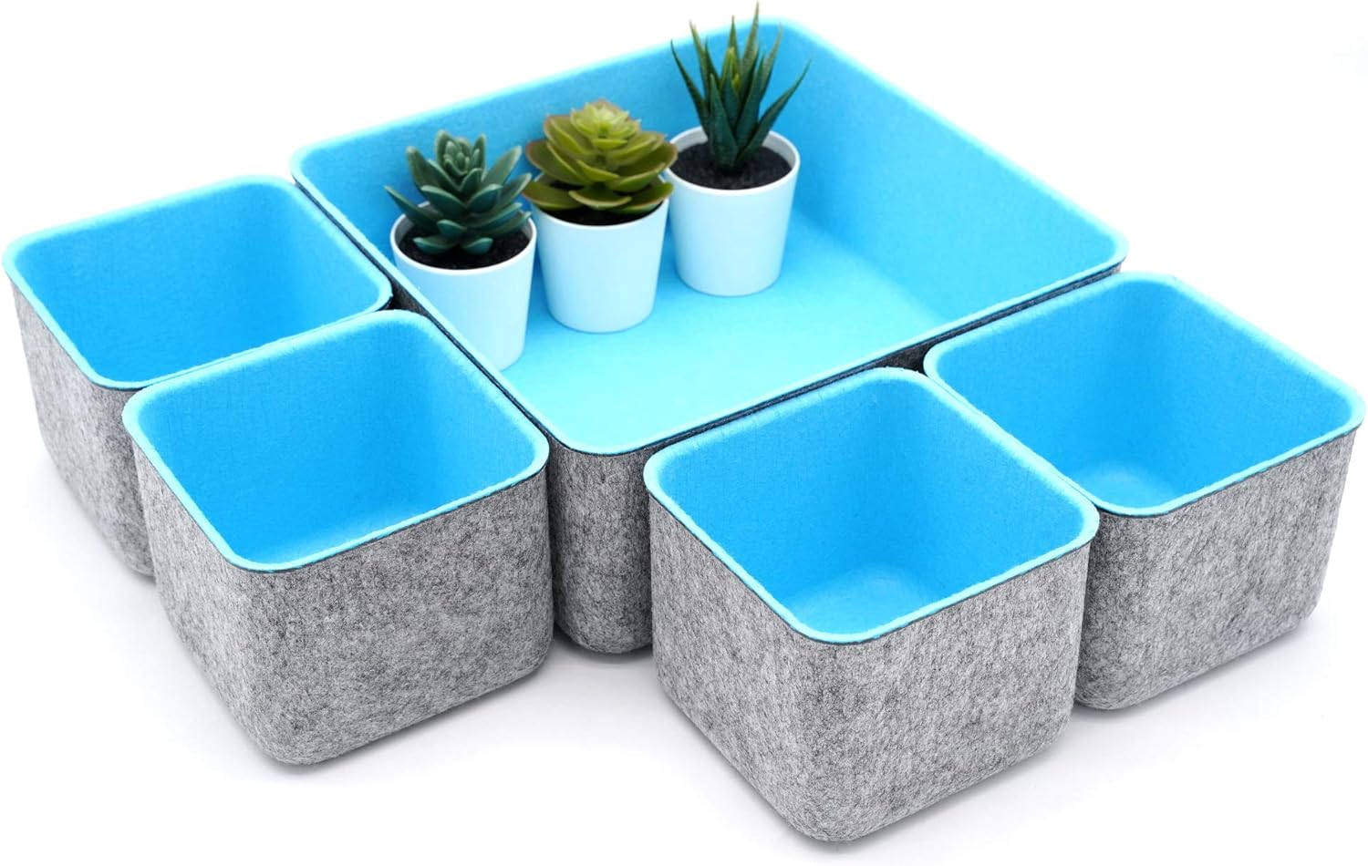 Welaxy Desk Drawer Organizers Storage bins Set Home Office Pen holder pencil phone stand Remote controller Closet Cabinet boxes decluttering 5-piece gifts idea (Baby Blue)