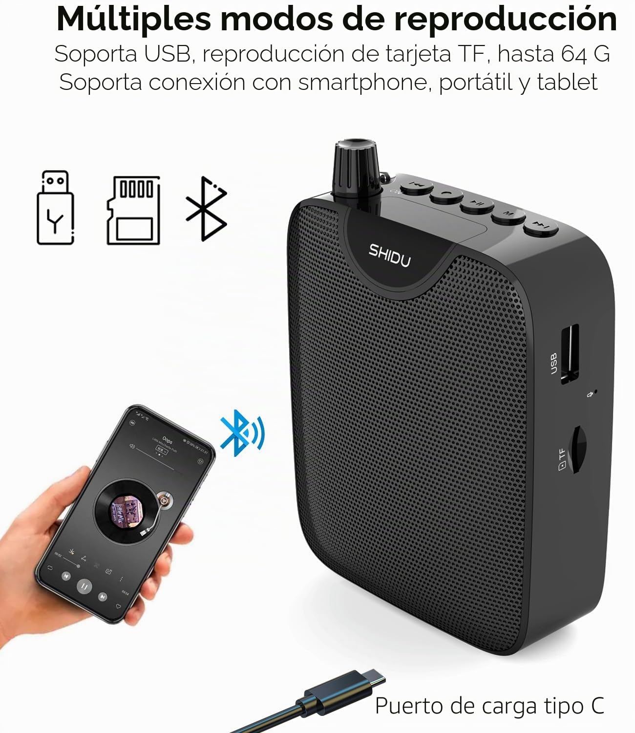 Amplificador de Voz Portatil SHIDU Sistema de megafonía con Wired Micrófono15W batería Recargable Mini Amplificadores de Voz microfonos para Profesores, guías turísticos, Entrenadores Deportivos
