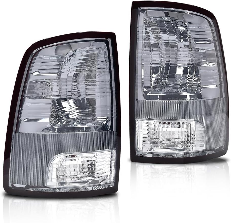 CROSSDESIGN Rear Tail Lights Lamps Assembly w/o Bulbs Smoke Lens Left & Right Side Compatible with 2009-2018 Dodge Ram 1500/Fit Dodge Ram 2500 2010-2018/Fit Dodge Ram 3500 2010-2018