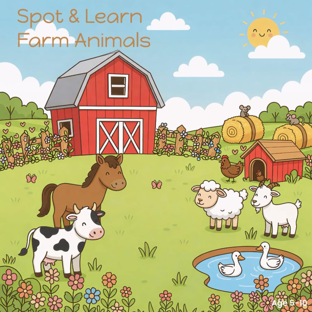 Spot & Learn Farm Animals: A Fun Spot-and-Learn Activity Book for Kids Ages 5-10