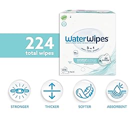 WaterWipes Sensitive+ On The Go Wipes, 3-In-1 Cleans, Cares, Protects, 99.9% Water, Unscented & Hypoallergenic Wet Wipes, 224 Count (8 Packs)