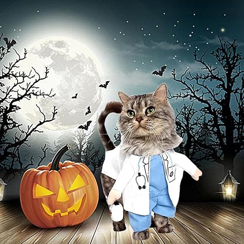 Miniatura 4 de Disfraz de médico para perro, gato, divertido disfraz de Halloween para perros pequeños, gatos, cachorros, fiesta de cosplay, ropa de jeans, ropa de