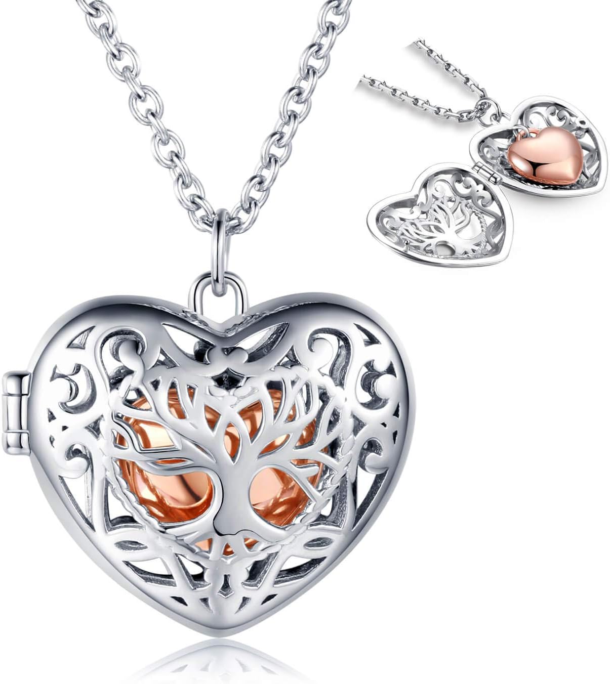 MANBUSterling Silver Urn Necklace for Ashes - Tree of Life Teardrop Rose Gold Cremation Locket Pendant, Women Keepsake Jewelry Memorial Bereavement Gift for Loss of a Loved One