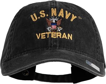 US Navy Veteran Military Embroidered Washed Pigment Dyed Cotton Cap