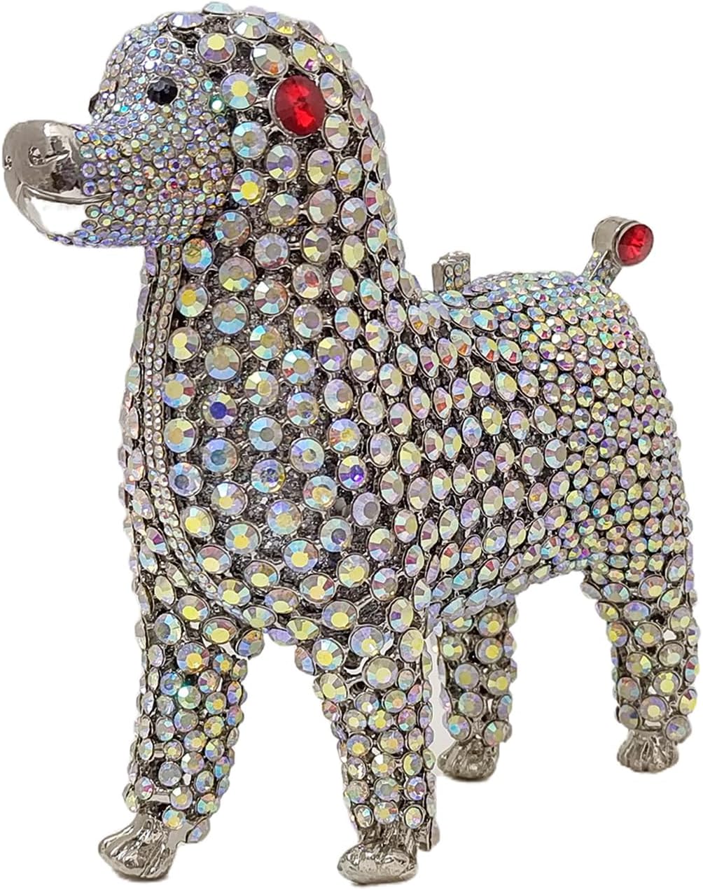 Cute Poodle Evening Bag Dog Rhinestone Purse Animal Crystal Clutch for Party Wedding Prom Handbag