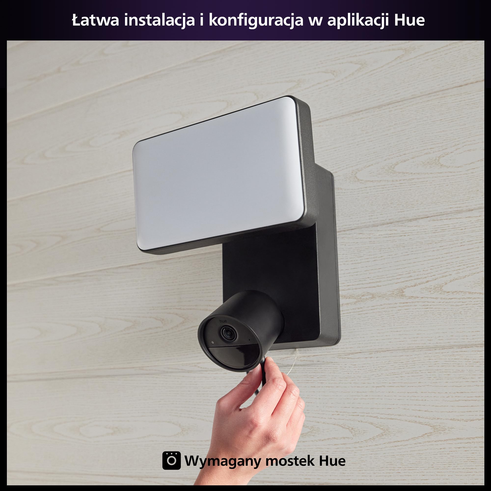 Philips Hue Secure Reflektor zewnętrzny z kamerą 1080p, czarny, do użytku na zewnątrz, łatwy w instalacji, dwukierunkowa rozmowa, współpracuje z Security Center w aplikacji Philips Hue
