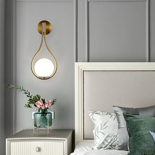 Miniatura 6 de BOKT Lámpara de pared de cristal moderna dorada, apliques de pared para dormitorio de mediados de siglo, luces de pared con caída de agua,