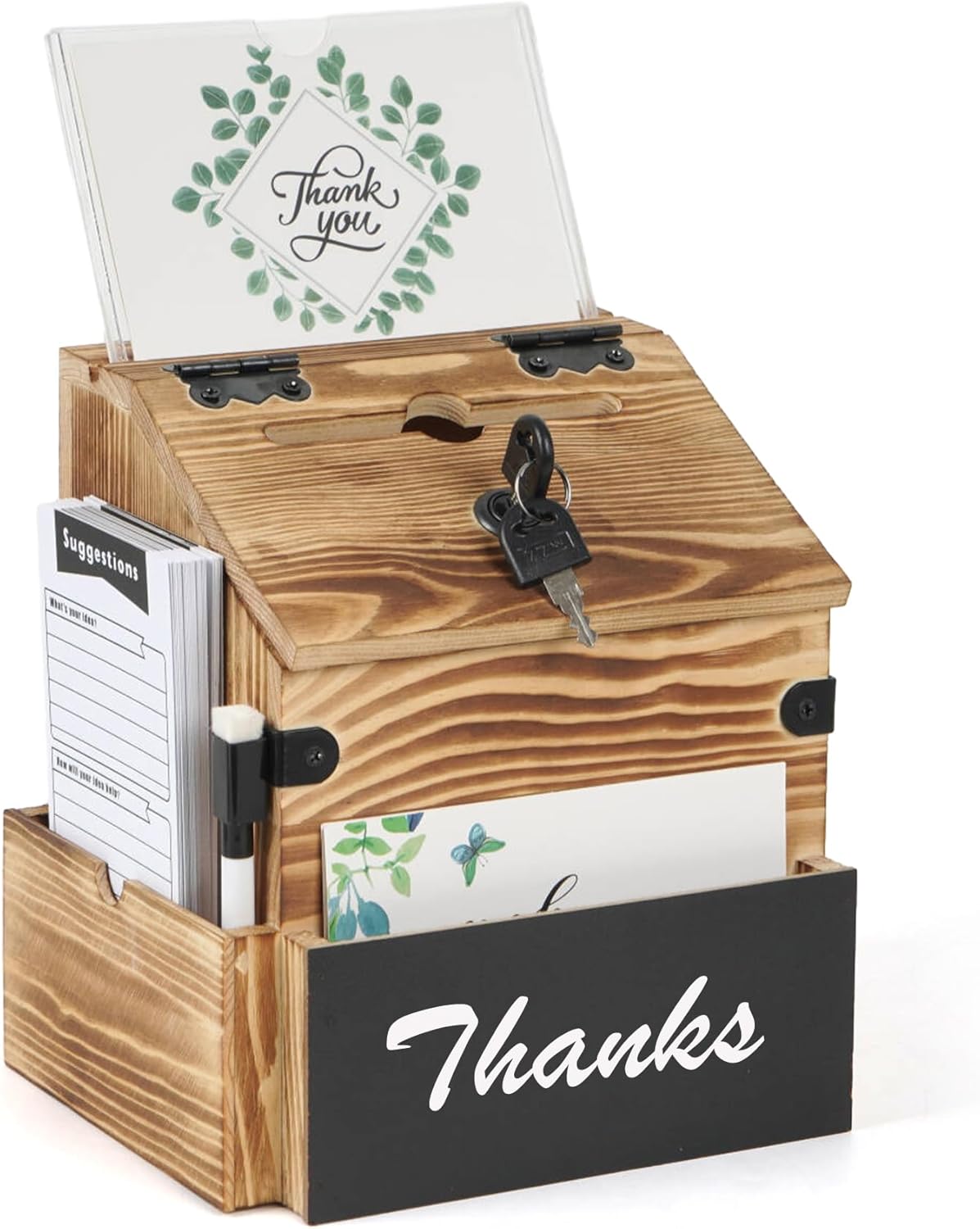 handrong Suggestion Box,Wooden Donation Boxes with Slot and Lock,Wood Raffle Box,Ballot Prayer Tip Money Drop Boxes with Sign Holder for Fundraising Prayer Ballot Comment