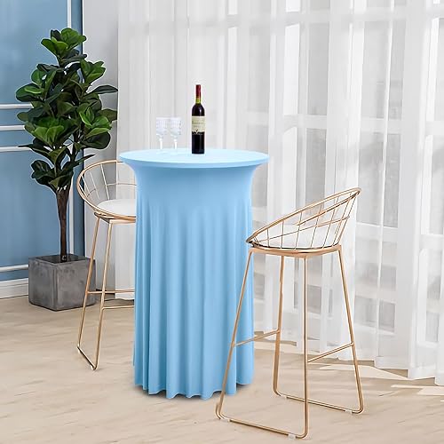 Miniatura 5 de Paquete de 4 manteles redondos de color azul bebé, de 32 x 43 pulgadas, sin arrugas, elásticos, de elastano, para cóctel, fiesta, boda, banquete,