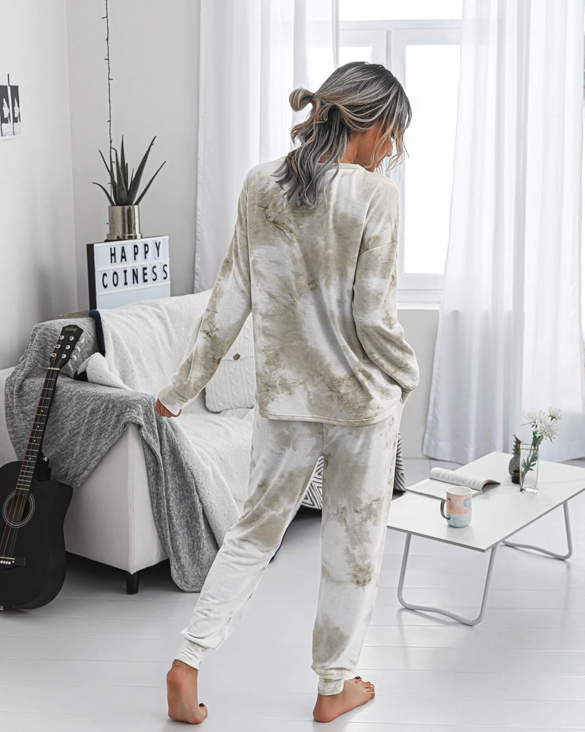 TSMNZMU Women's 2 Piece Pajama Set - Comfort Long Sleeve Crew Neck Top With Pants - Sleepwear Loungewear With Pockets - Image 2