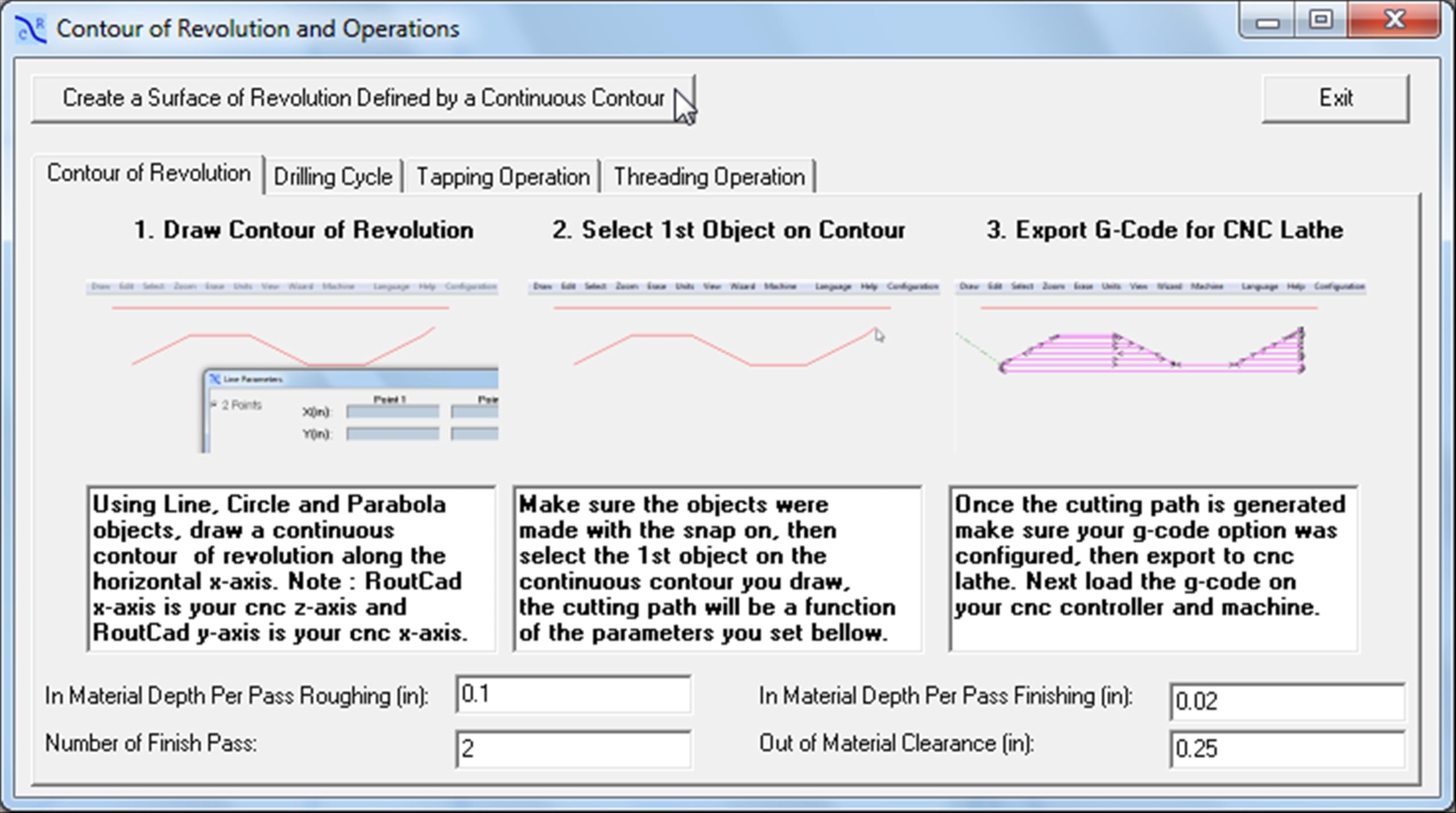 CAD CAM Lathe Software CNC 3040 6040 6090 Mach 3 Linux GRBL plus tutorial videos RoutCad Standard. Three easy steps integrated CAD+CAM program: 1-design, 2-define machine sequence, 3-export g-code.