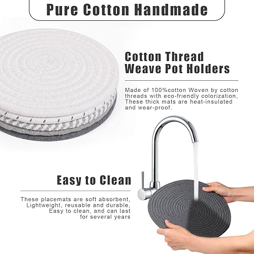 Miniatura 3 de Billbotk Alfombrillas calientes de 11.8 y 7 pulgadas para ollas y sartenes, 7 salvamanteles tejidos para platos calientes, soportes para ollas para