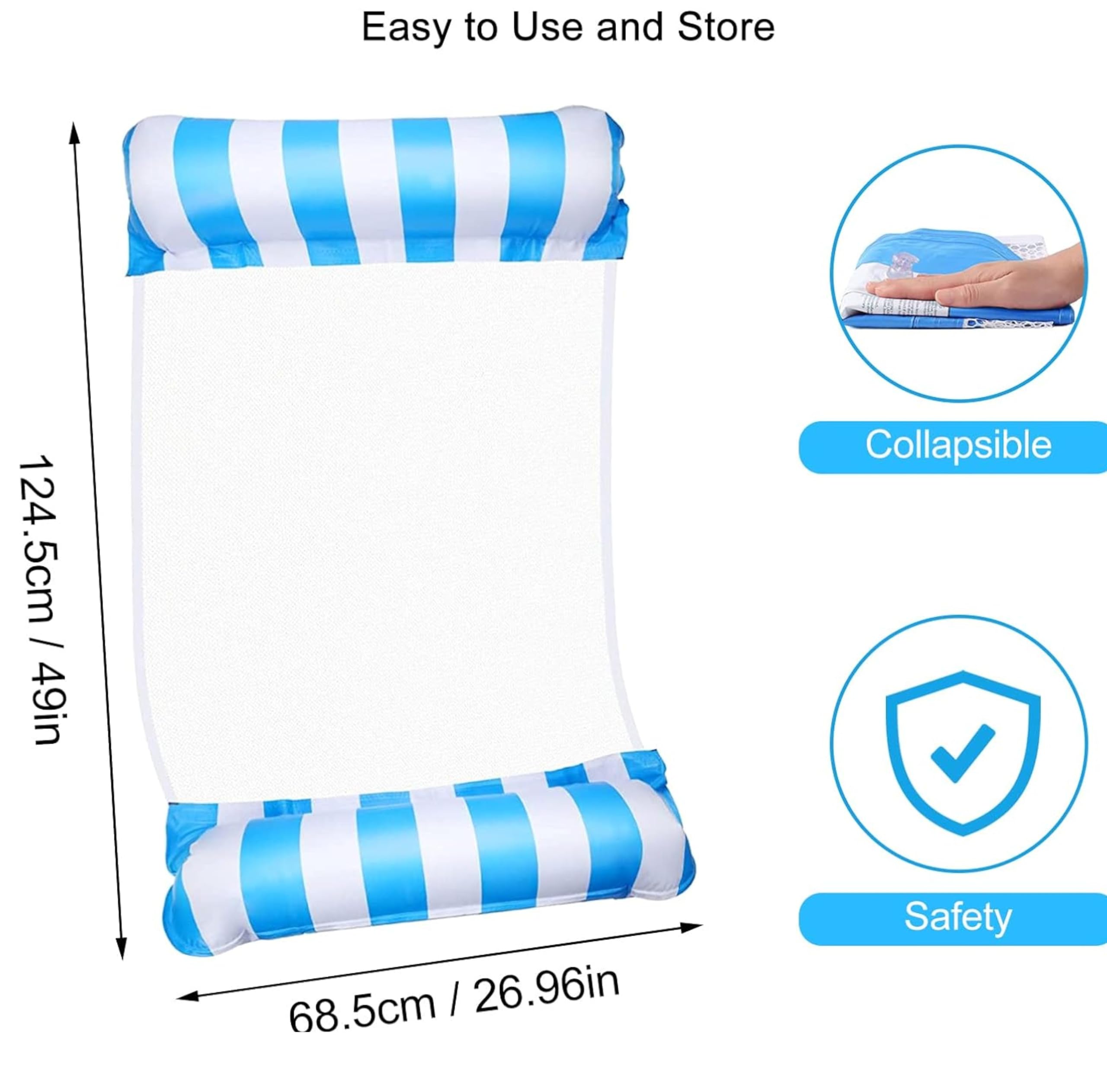 Set 2 Amaca Galleggiante Con Rete XL Blu e Arancione con Pompetta – Materassino Gonfiabile Con Retina 4-in-1 Multifunzionali, Amache Galleggianti Mare e Piscina, Poltrona Lounge, Lettino Relax