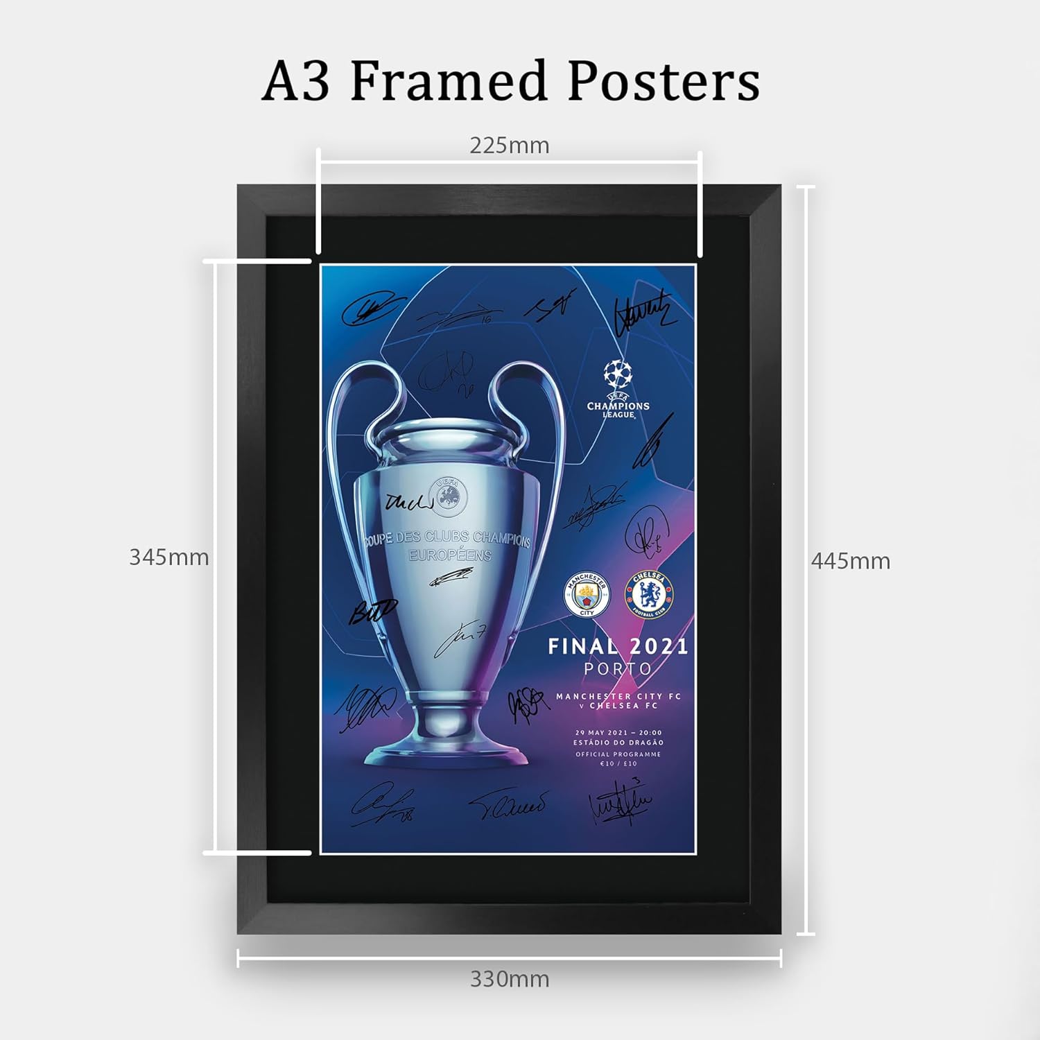 HWC Trading Cheslea Champions League Winners 2021 Programme 16 x 12 inch Printed Memorabilia Signed Autograph Poster for Soccer Fans and Supporters - 16" x 12" Framed