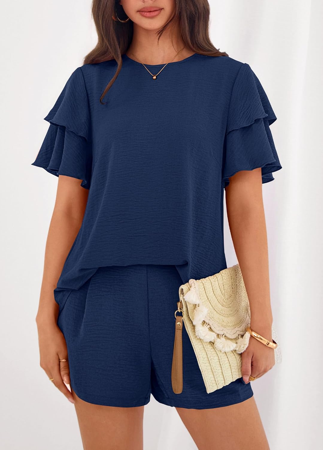 KIRUNDO Two Piece Sets For Women Summer Casual Loose Ruffle Short Sleeve Matching Shorts Sets Beach Vacation Cruise Outfits - Image 7