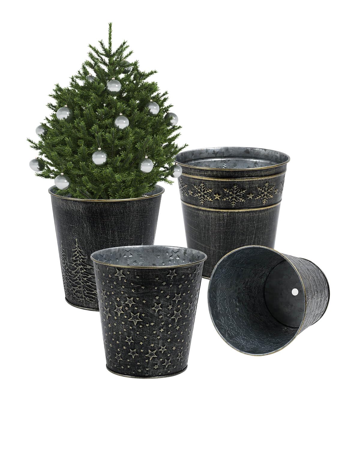 Christmas Black Galvanized Metal Buckets - 4Pcs Rustic Farmhouse Tin Planters Pot with Drain Hole and Plug Xmas Gift Vintage Flower Pot for Party Table Centerpieces Outdoor Garden home decor, 6 Inch