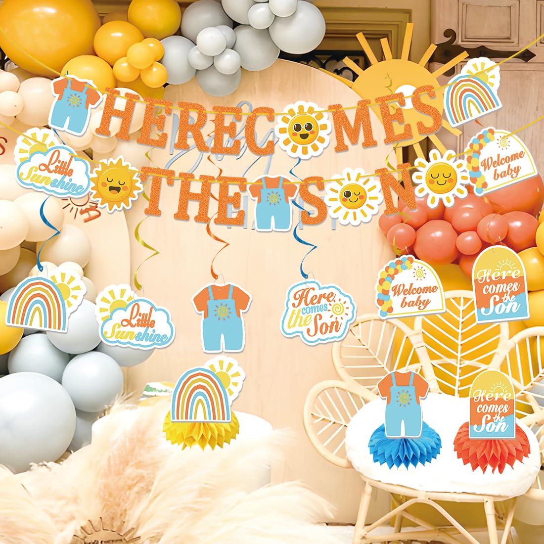 Sun Baby Shower Dekoration – Here Comes The Son Banner – Boho Style – Für Jungen Geburtstagsparty