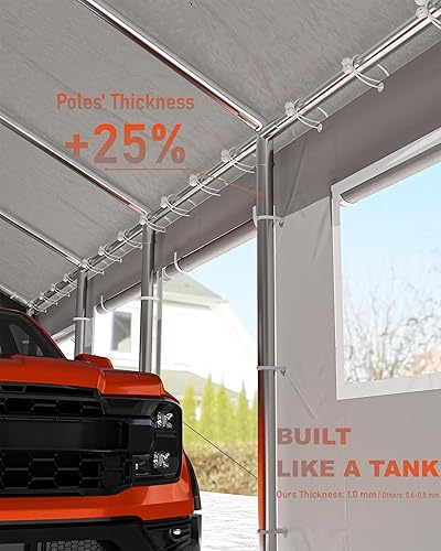 Miniatura 3 de DEXSO Cochera de gran tamaño de 13 x 25 pies, garaje portátil resistente para camioneta de tamaño completo, SUV, remolque de viaje compacto, postes