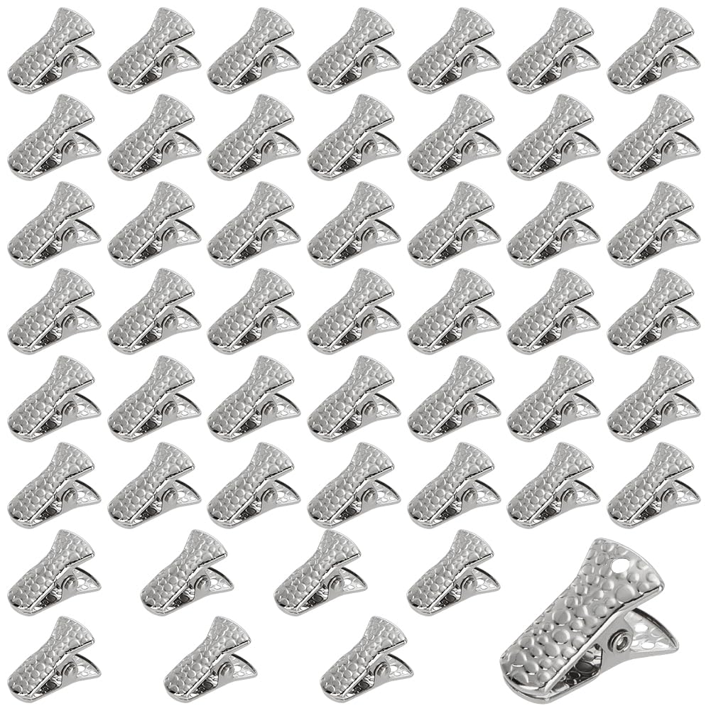 WEBEEDY 50 Pcs Metal Mini Clamps Mini Alligator Clips for Crafts, Tiny Grip Clips with Textured Design for ID Badge Holders Lanyards Jewelry Sweater Cardigan Eyeglass Glasses Holders (Silver)