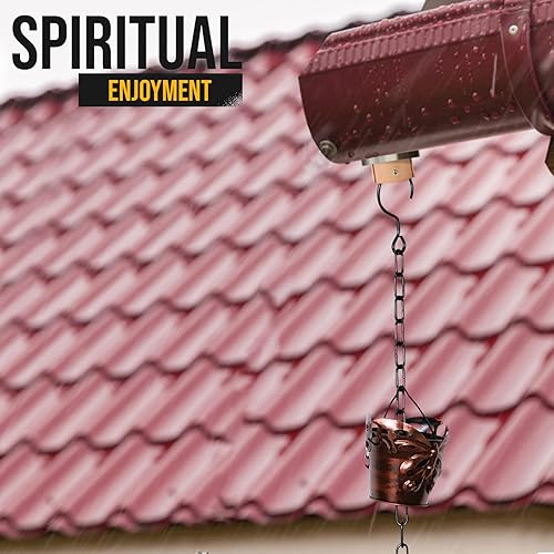 Miniatura 7 de LEPTALINA Cadenas de lluvia de hierro de bronce mariposa de 8.5 pies para canalón y barril de lluvia, resistente al óxido, cadena de lluvia chapada