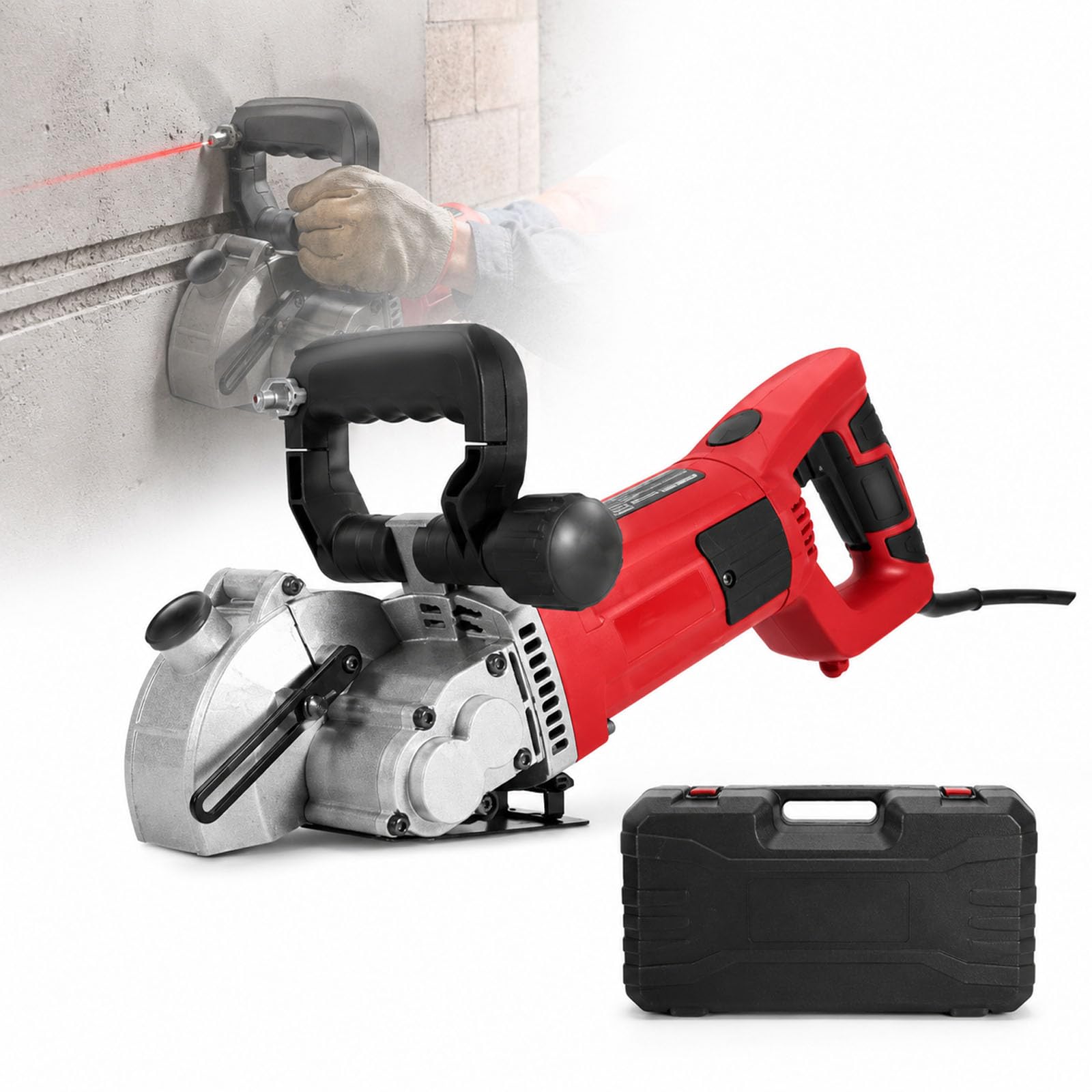 GCYXUC Molding Slotting Machine, Wall Chaser Concrete Cutter, Laser Guide, Adjustable Depth Width, Dust Control Water Pump Vacuum Hose, Angle Handle for Brick Granite Wiring Plumbing