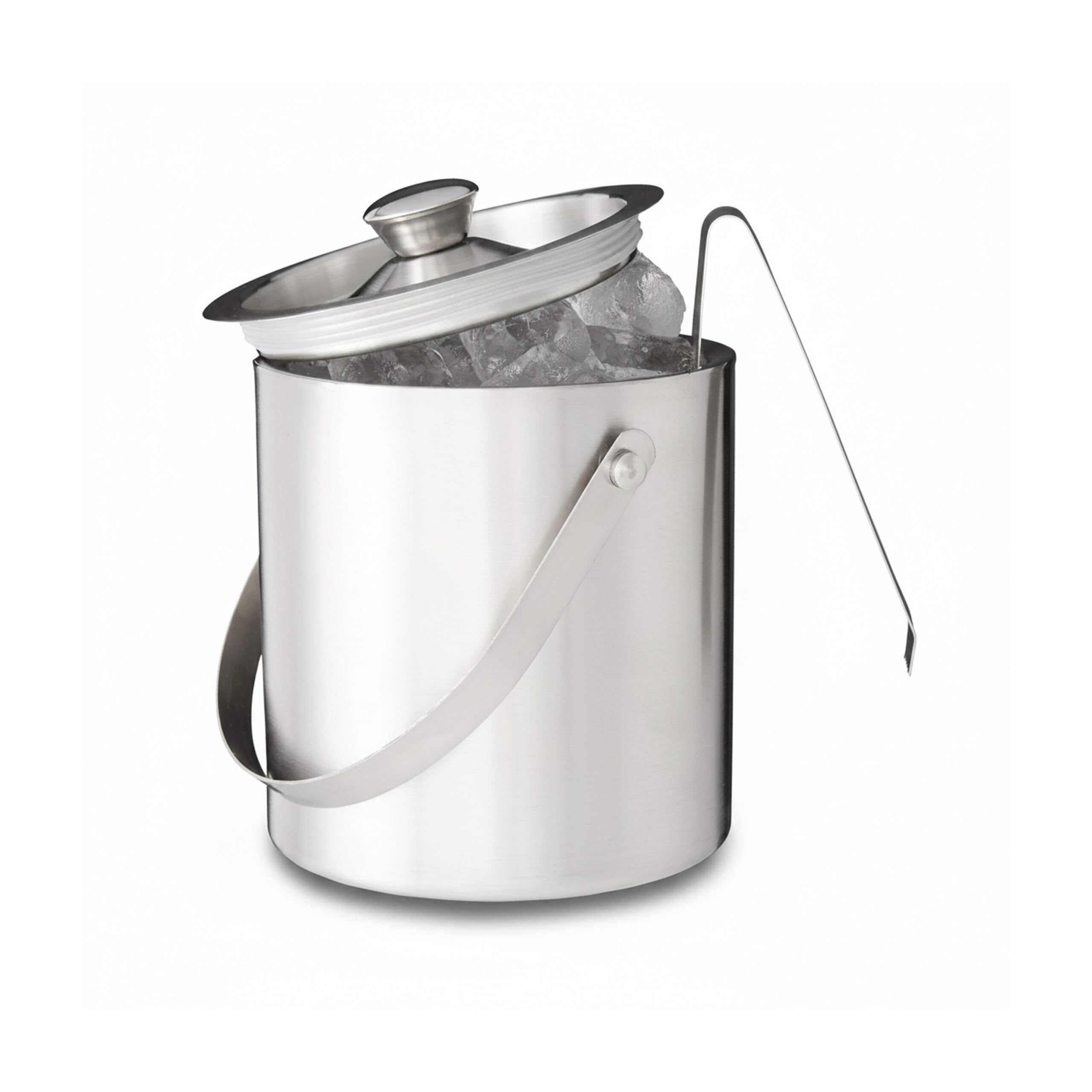 Relaxdays Cestello Ghiaccio Rotondo con Coperchio, Portaghiaccio per Bar, Party, 1,5 L, HxLxP: 17 x 15 x 15cm, Argento