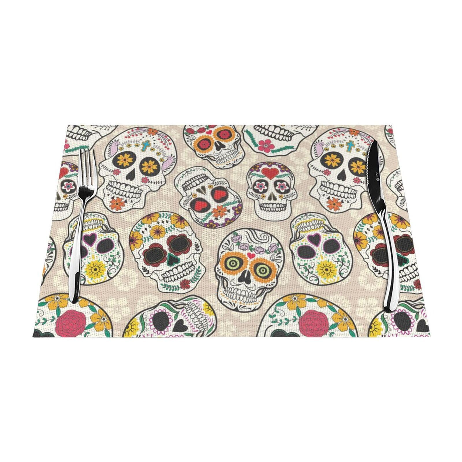 PVC Placemat Set of 1 PCS, 45x30 CM, Mexican Skull Printed Non-Slip Heat Resistant Place Mats for Kitchen Dining Table Indoor Outdoor