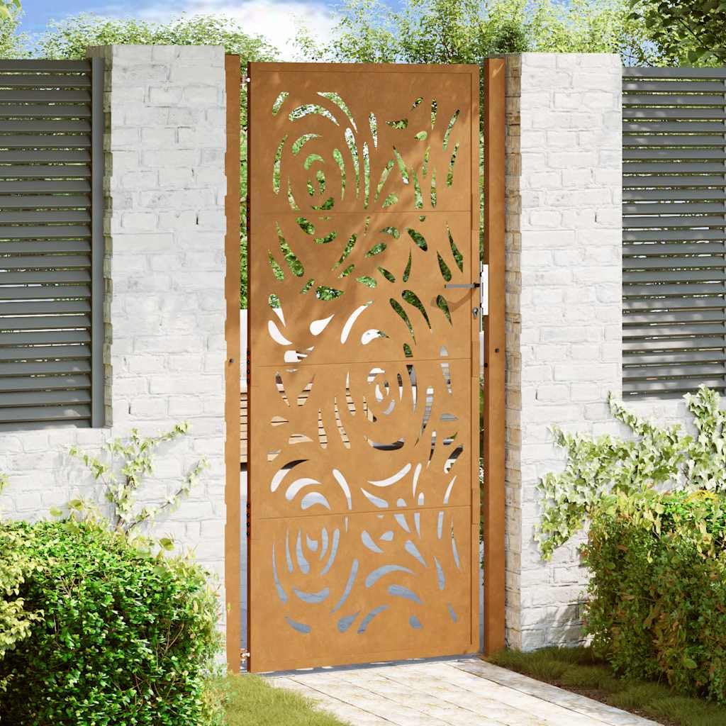 Generico Cancello da Giardino 105x205 cm in Acciaio corten con Design a Fiamma,Marrone,29.3kg,4100998