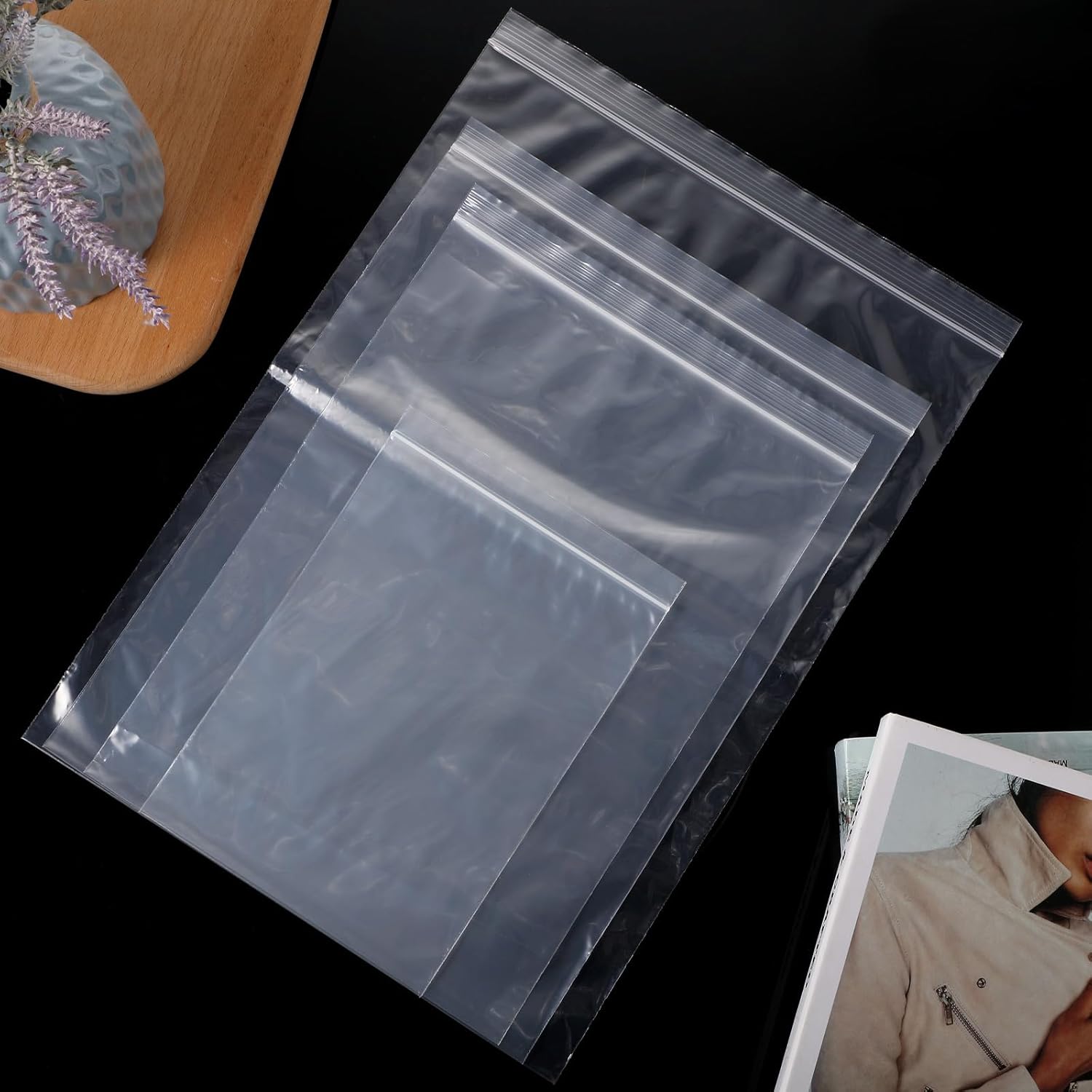 Zonon 4 Sizes 100 Pack Clear Reclosable Zipper Storage Bags 2 Mil Plastic Poly Bags Resealable Lock Seal Zipper for Jewelry, Daily Vitamin (6 x 9 Inch, 9 x 12 Inch, 10 x 13 Inch,12 x 15 Inch)