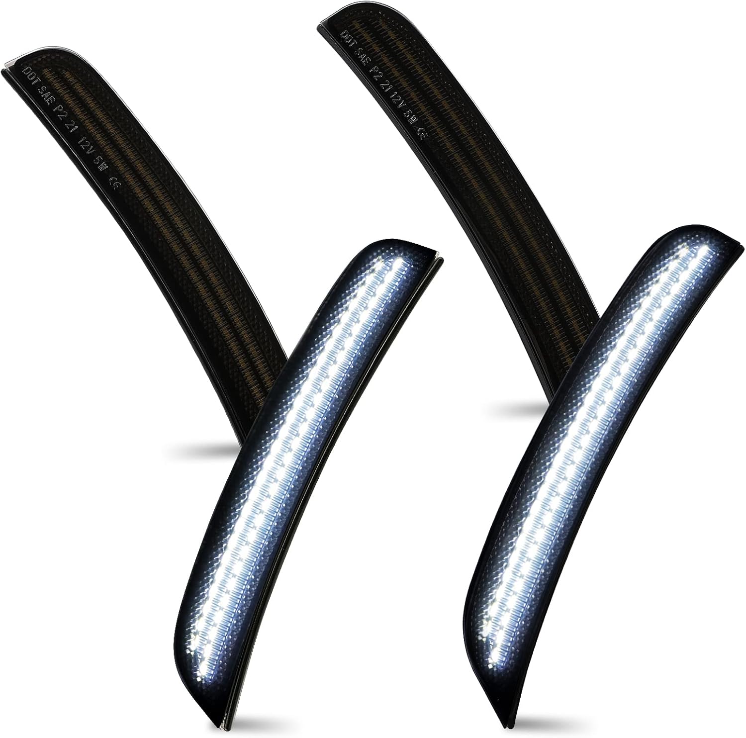 D-Lumina LED Side Marker Lights Smoked Lens Compatible for Dodge Charger 2015 2016 2017 2018 2019 2020 2021 2022, Front & Rear Bumper Sidemarker White, Pack of 4