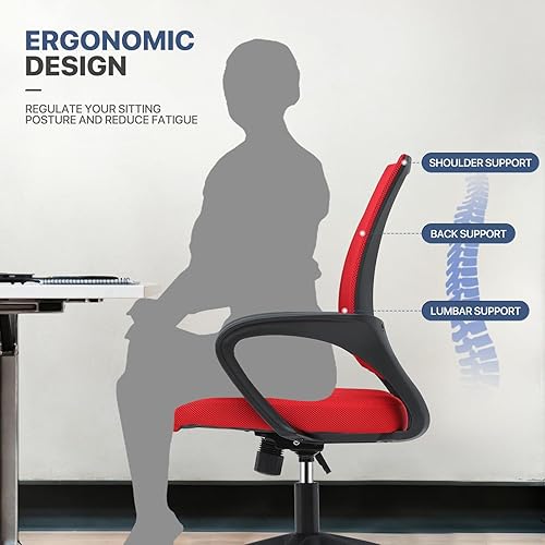 Miniatura 6 de MoNiBloom Silla de oficina de malla para el hogar, silla giratoria ergonómica con respaldo medio con asiento acolchado y reposabrazos, capacidad de