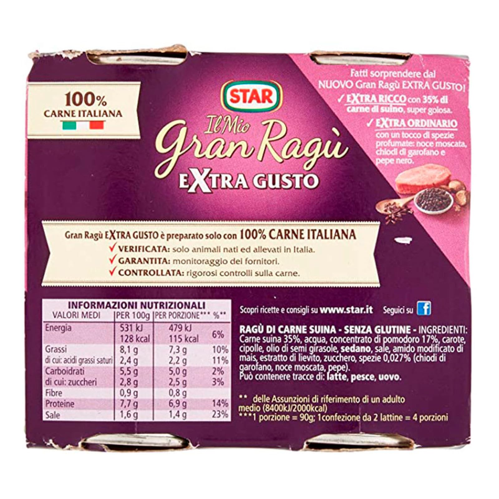 Star Il Mio Gran Ragù Star Il Mio Gran Ragù Mix Sughi Pronti Classico Extra Gusto Salsiccia Speck con Pomodoro Conserve Senza Glutine - 16 Lattine da 180g