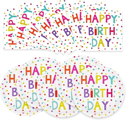 40 piezas de suministros de fiesta de cumpleaños, platos de papel y servilletas, platos coloridos con temática de lunares, juego de vajilla