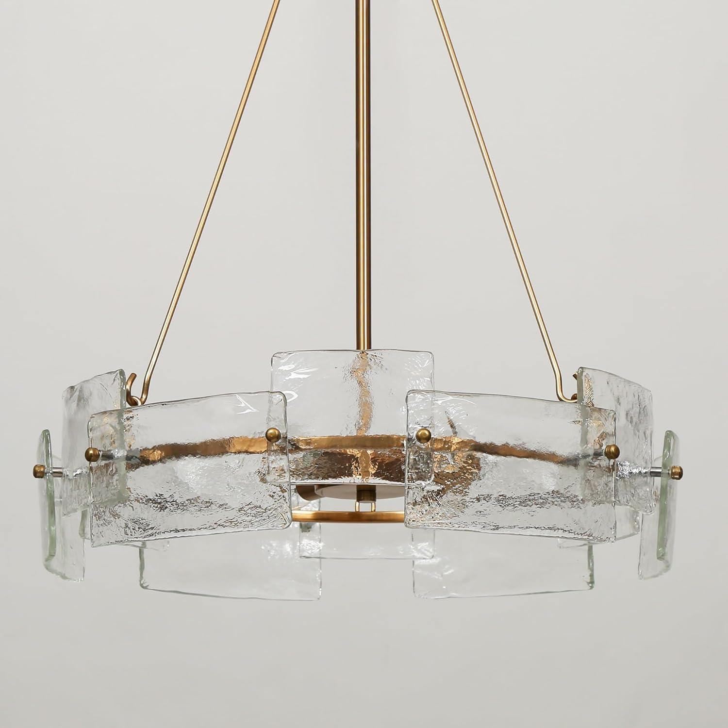 KSANA Gold Chandelier, Modern 6-Light Drum Chandelier Light Fixture with Textured Glass Panels and Electroplated Brass Finish for Dining Room, Kitchen,and Living Room