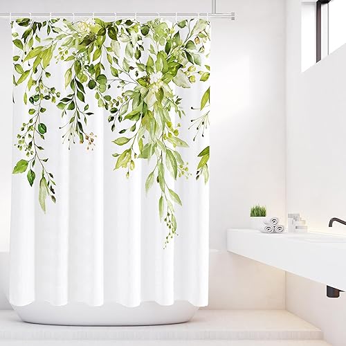 Miniatura 3 de Tititex Fragile Sprout - Juego de cortinas de ducha de eucalipto verde hierba, hojas de acuarela en la parte superior, decoración floral de baño, 60
