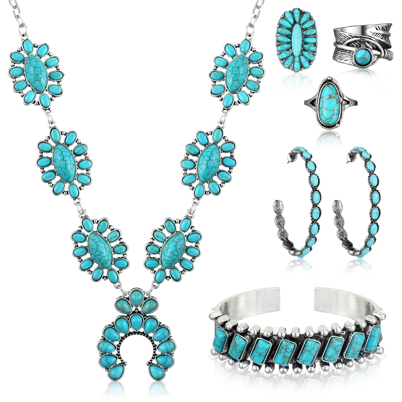 Ecally Western Turquoise Jewelry Set for Women