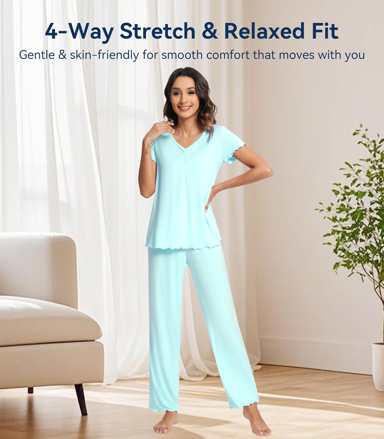 WiWi Viscose from Bamboo Pajama Sets for Women Super Soft Pjs Short Sleeve with Pants Cooling Sleepwear Loungewear S-XXL - Image 2