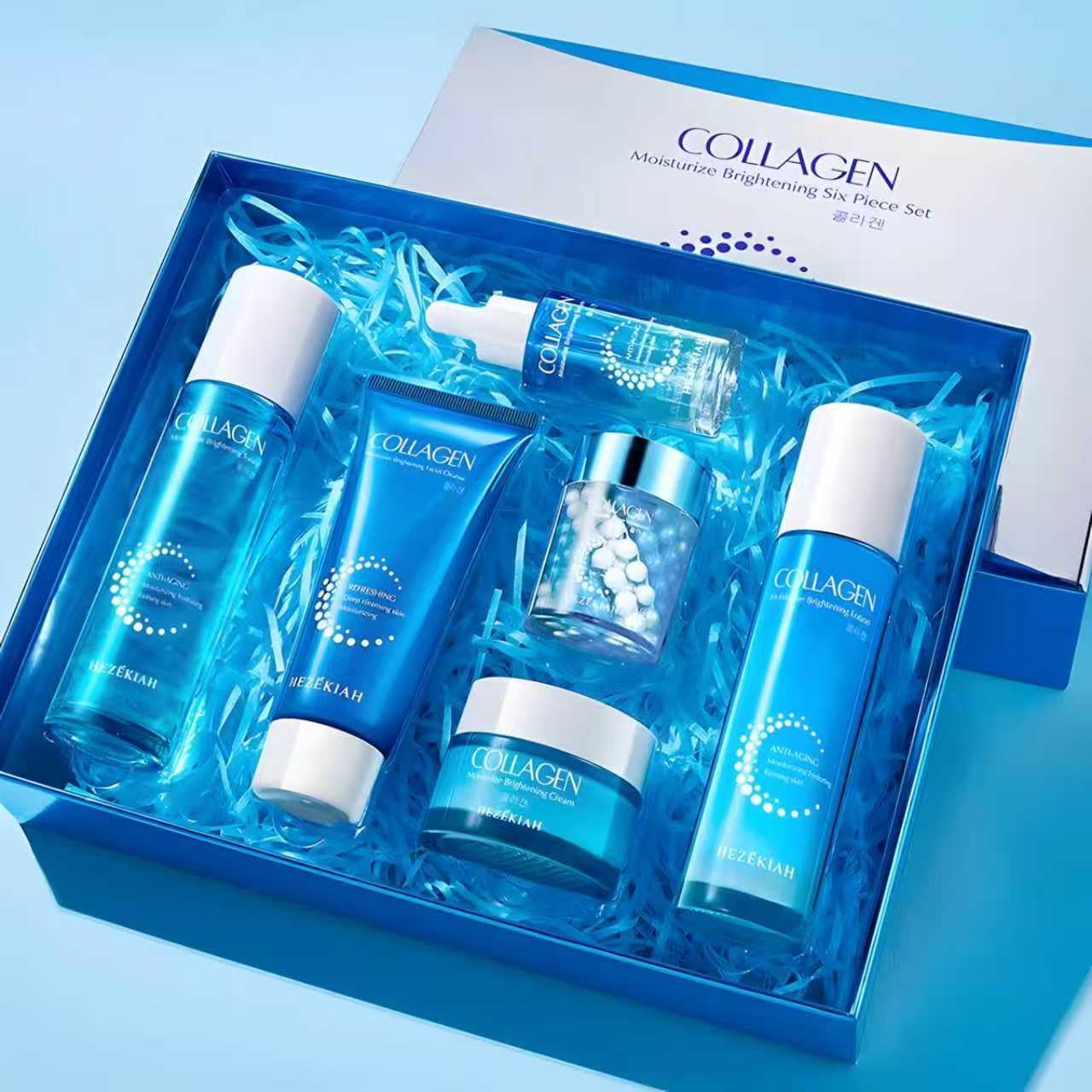 6 Pcs Collagen Skin Care Set for Teen Girls, Hydrating Skincare Set with Cleanser, Toner, Lotion, Serum, Cream & Eye Cream for Teens & Women,