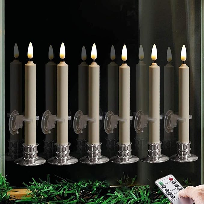 NONNO 8'' Flameless Ivory Taper Candles, 6Pack with Remote