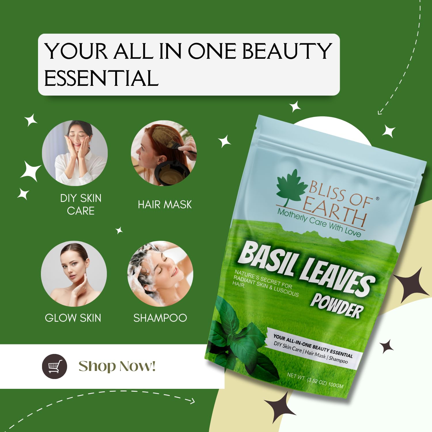 Bliss of Earth� 100% Pure Basil Leaves Powder | Ayurvedic Tulsi Powder | (100GM) | Great For Hair, Skin, Face 1