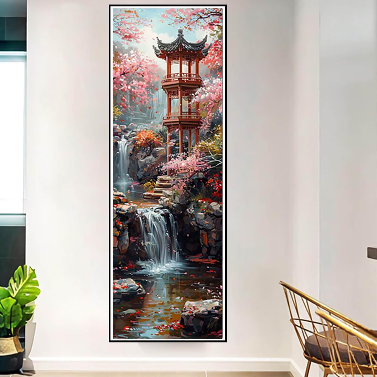Diamond Painting Japon Peinture Diamant Adulte, Peinture Diamant Fleurs de Cerisier Conception de Motifs 5D DIY Strass Point de Croix Cristal Painting Loisirs Créatifs, Cadeau 50x150 cm -pg2504MO