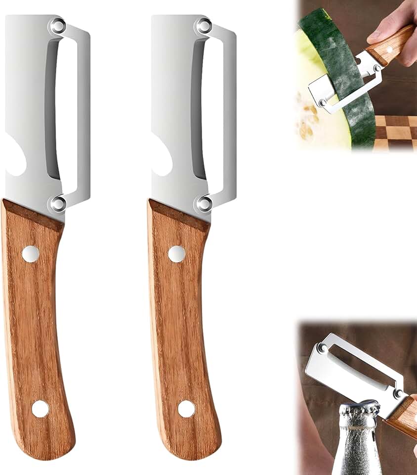 2PC Multi-Functional Vegetable Peeler for Kitchen,Vegetable Peeler Wooden Handle,2-in-1 Stainless Steel Fruit &amp; Vegetable Peelers with Bottle Opener for Potato Pineapple