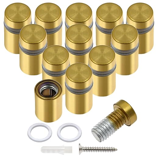 Luomorgo 12 Pcs 1/2" x 0.78" Stainless Steel Standoff Screws, Wall Sign Standoff Mounting Hardware Advertising Glass Standoff Nail for Hanging Acrylic Picture Frame, Gold