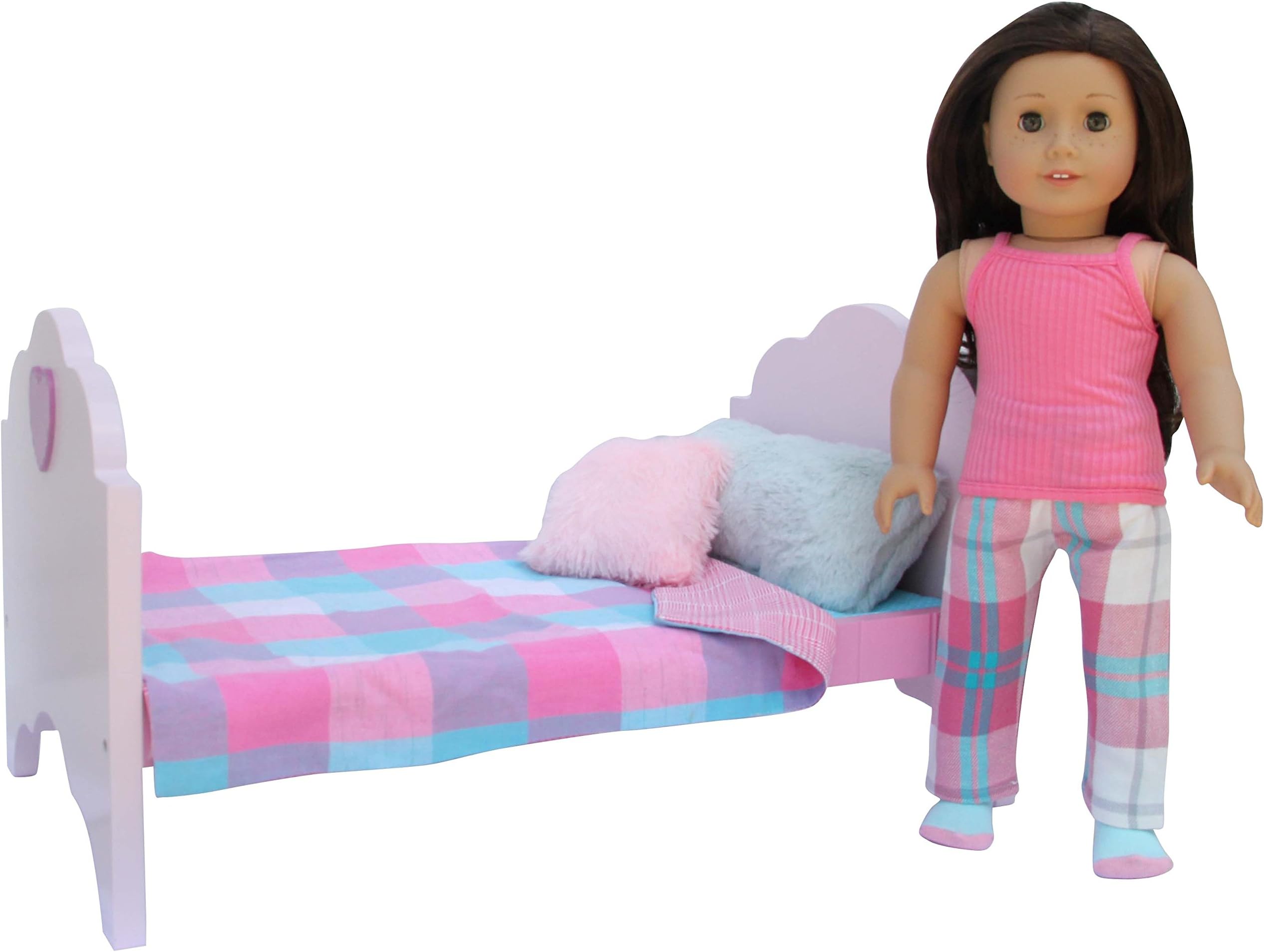 Doll Bed - Doll Bed for 18 Inch Doll, Complete Set with Linens, Pillows, and 18" Doll Pajamas, Compatible with 18" Doll Furniture and Accessories