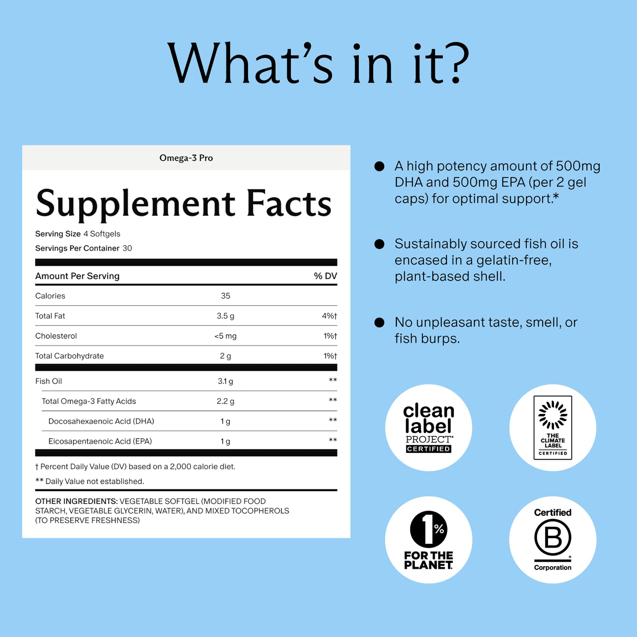 Prenatal Omega-3 Pro - High Potency Dose of Sustainably Sourced Fish Oil, 1000mg DHA, 1000mg EPA, Encased in a Gelatin-Free, Plant-Based Softgel Shell 120ct — Amazon image 2