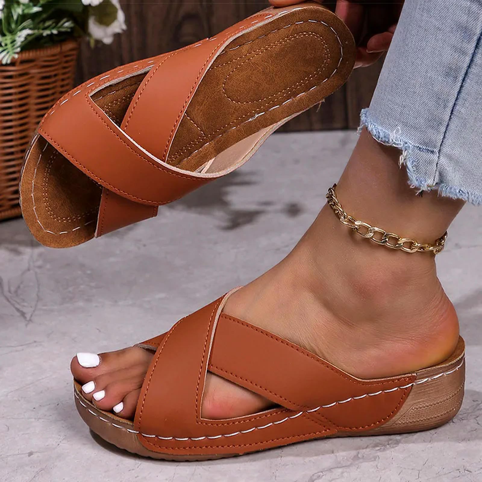 Sandali Donne Sandali Sbirciati Sandali Estivi con Tacchi A Cuneo Scarpe Estive Donne Pantofole Eleganti Tacco-Bianco-40
