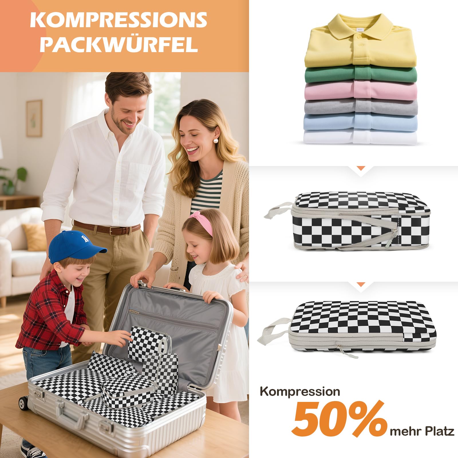 Packing Cubes Compression - Set di 8 sacchetti a compressione, impermeabili, a compressione, per zaino e valigia, organizer da viaggio