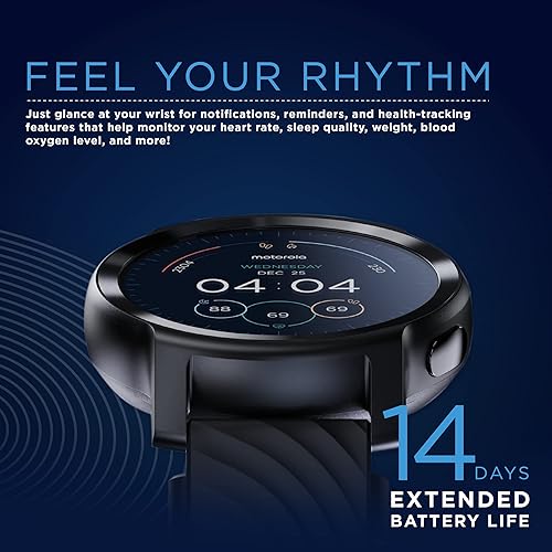 Miniatura 2 de Motorola Moto Watch 100 - Reloj inteligente con GPS de 1.654 in para hombres y mujeres, batería de 14 días, frecuencia cardíaca 24/7, SpO2, Phanthom