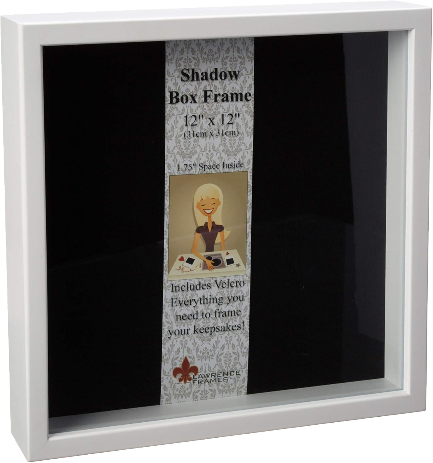 Lawrence Frames 790212 White Wood Shadow Box Picture Frame, 12 by 12-Inch